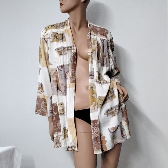 Vintage Alessandra Light Open Cardigan Cover Up Rome Theme Size L Relaxed - Picture 8 of 16
